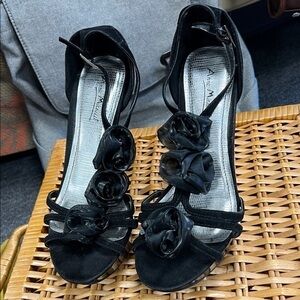 Anne Michelle Black Heels with Classic Ruffle Detail